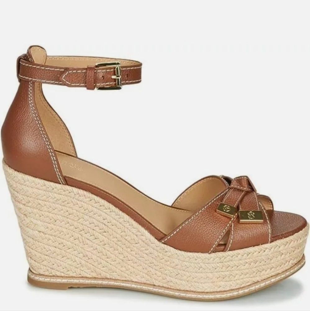 Michael Kors Ripley Leather Wedge Sandal Brown Size 9.5M NWOT